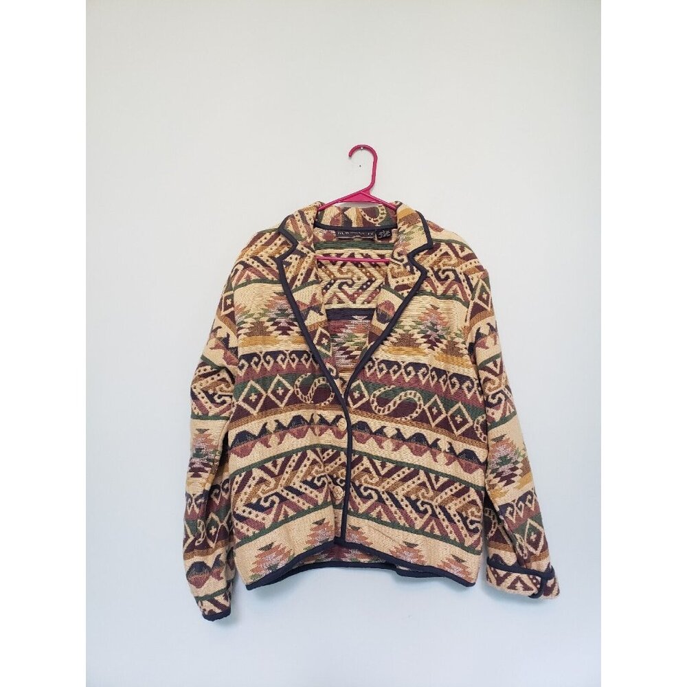 New Identity Womens Sz L Tapestry Jacket Long Sleeve Button Closure Aztec Print